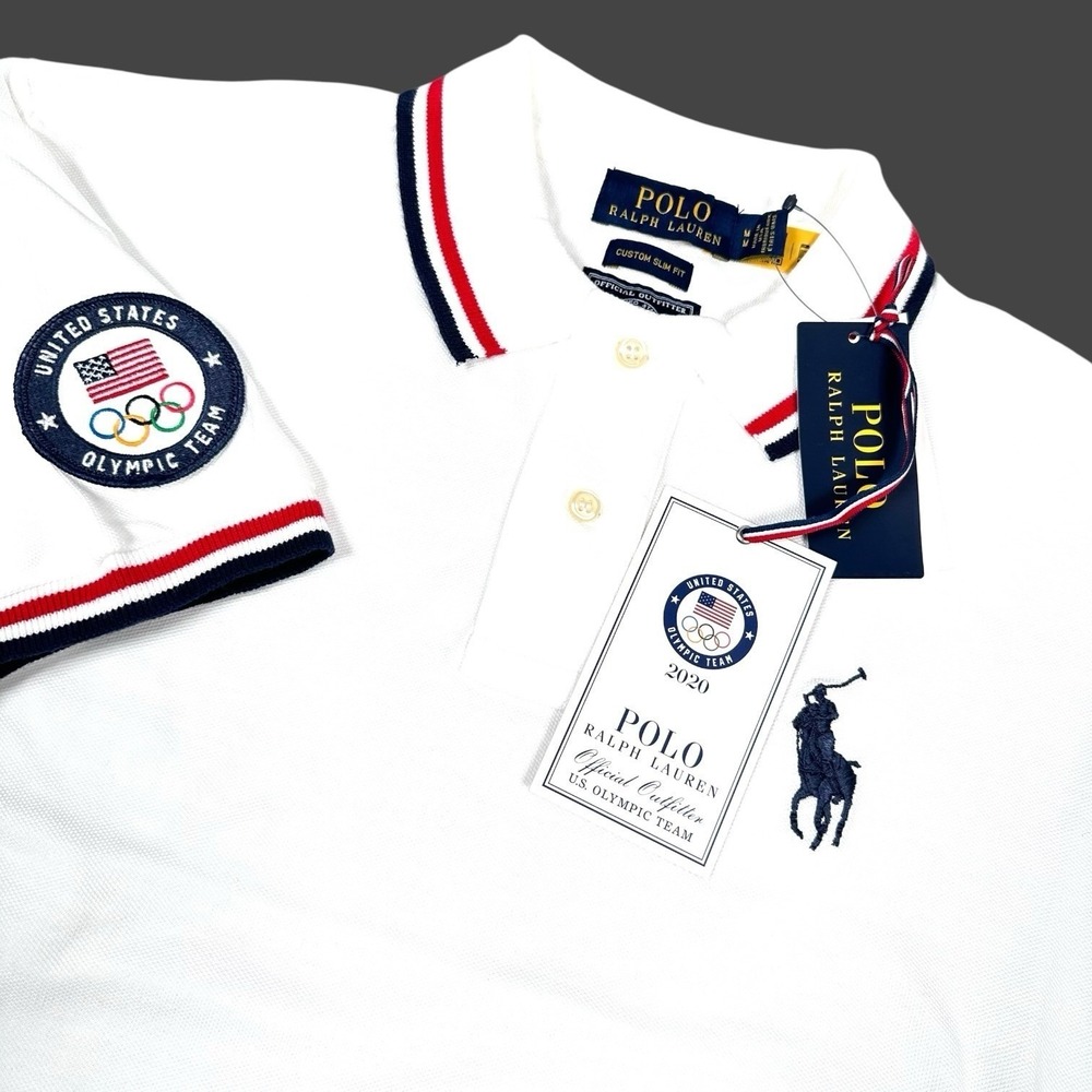 New Polo Ralph Lauren Shirt Mens Med White Olympics 2020 Team USA Mid-Sized Pony